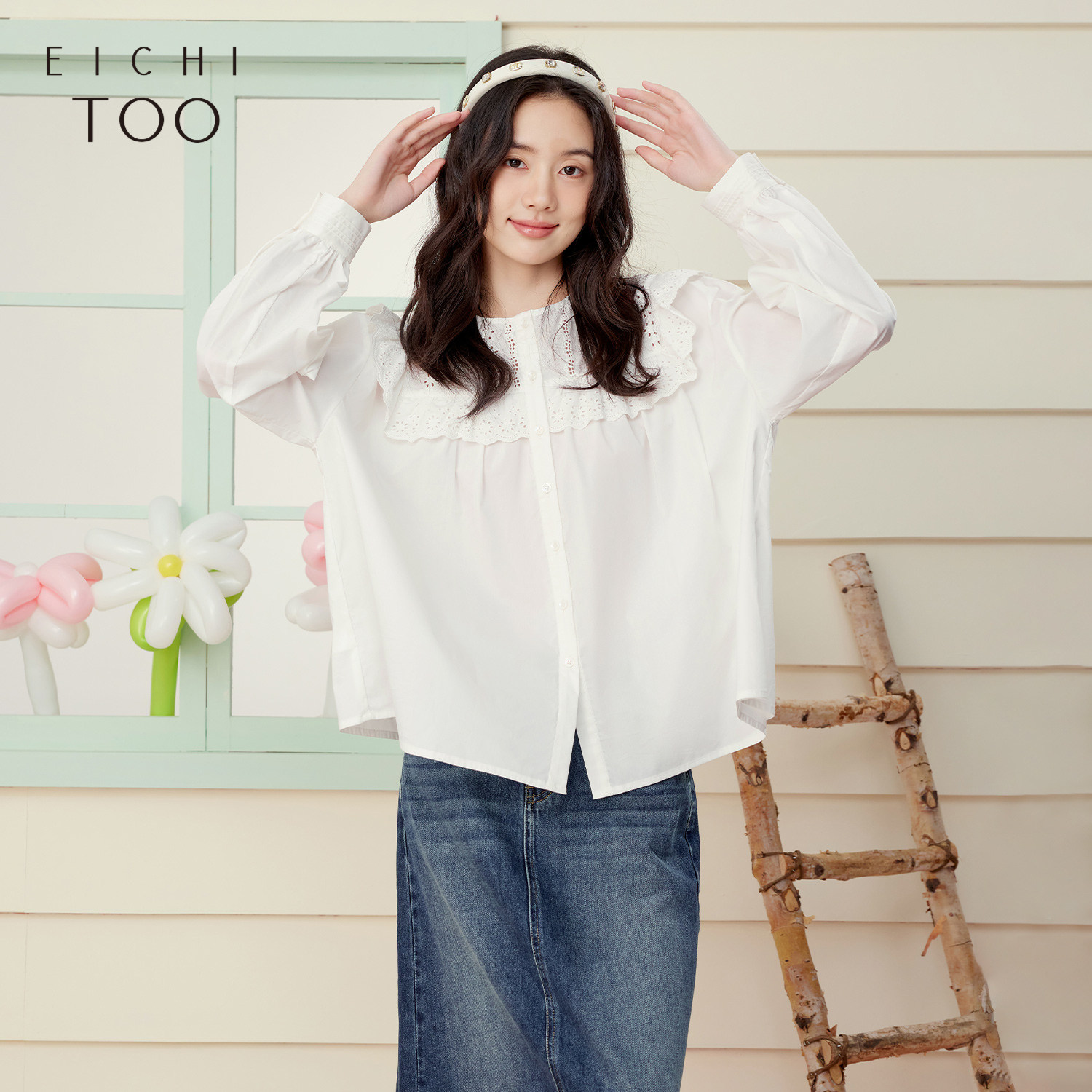 爱居兔春季新款荷叶边设计感休闲时尚长袖衬衫