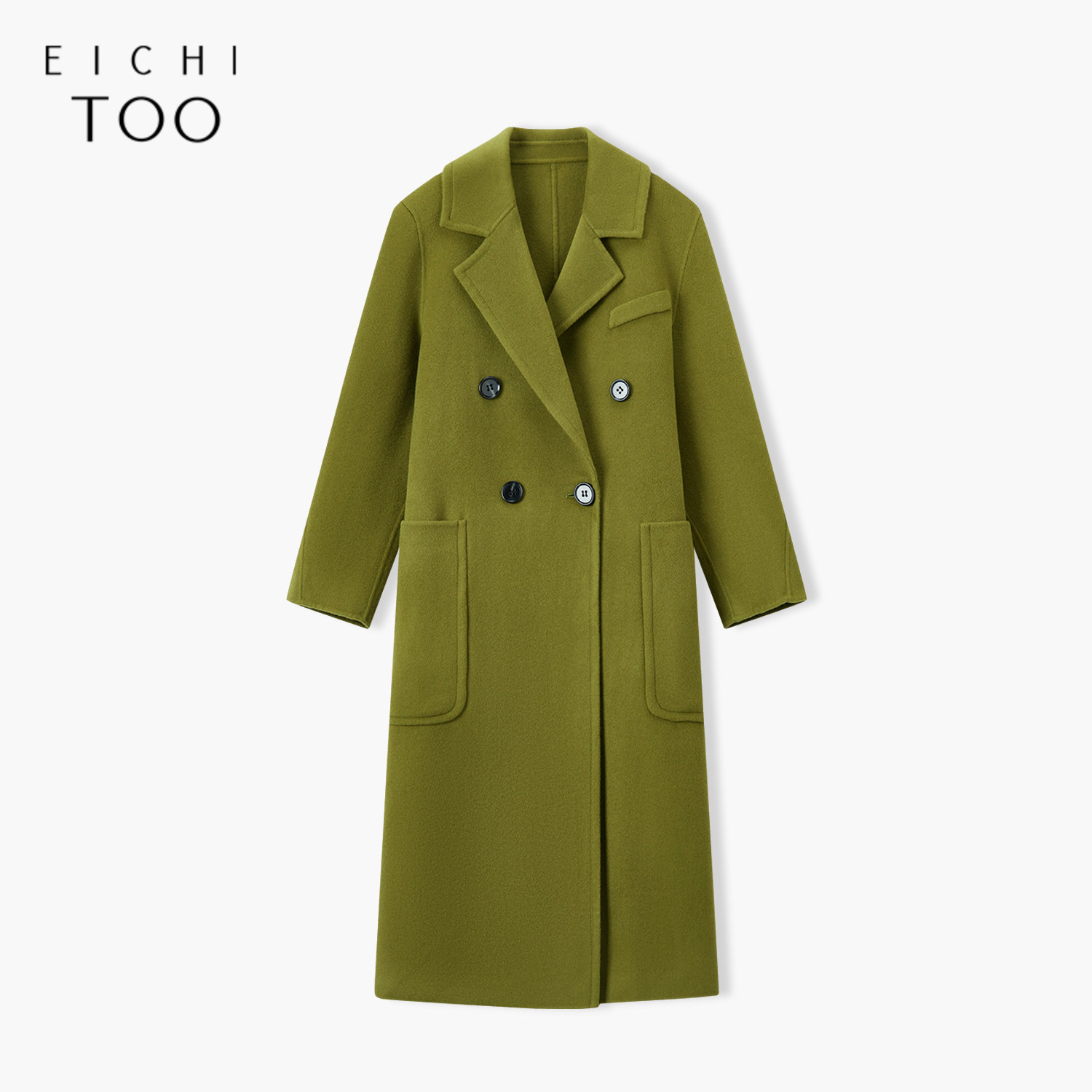 爱居兔冬季新款时尚翻领大口袋多色双面呢大衣