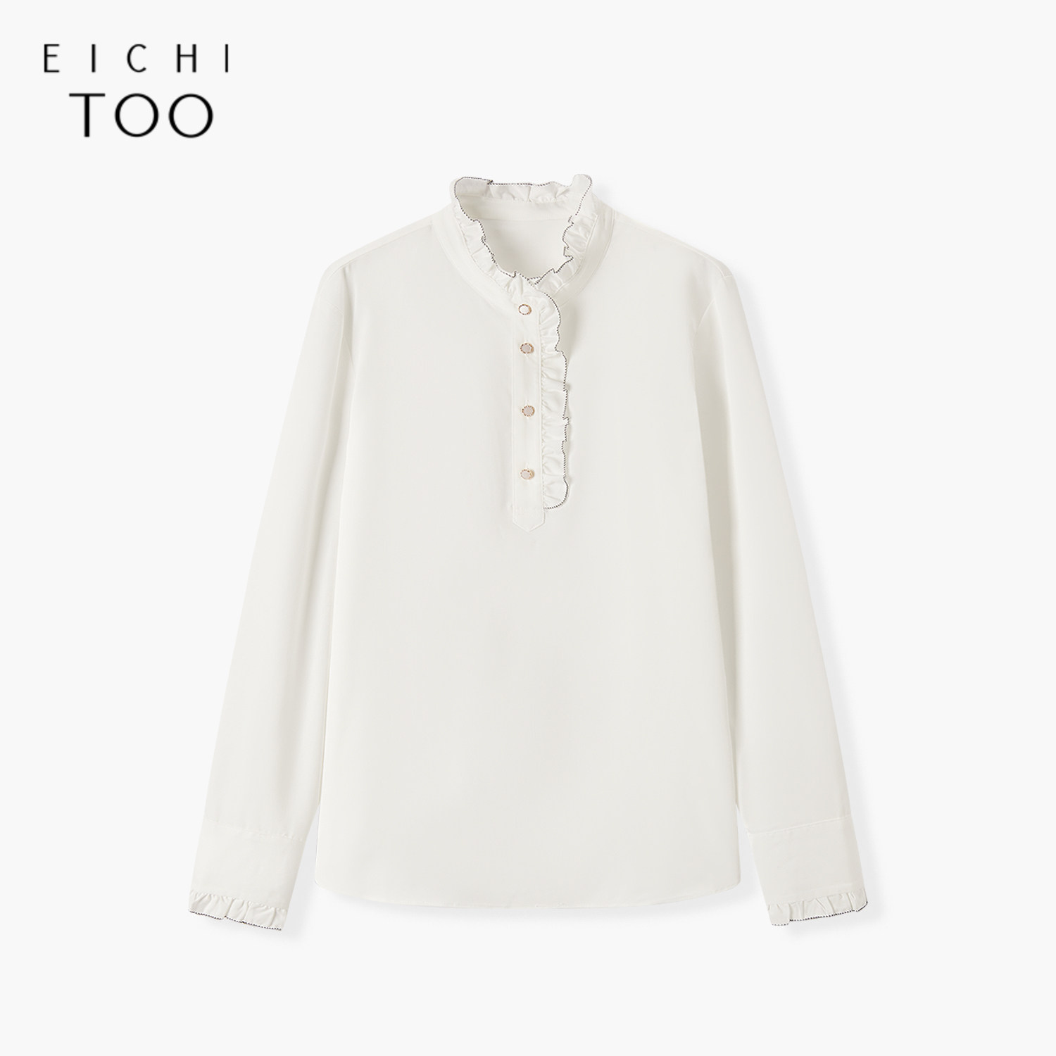 爱居兔春季新款通勤职场木耳边设计感长袖衬衫