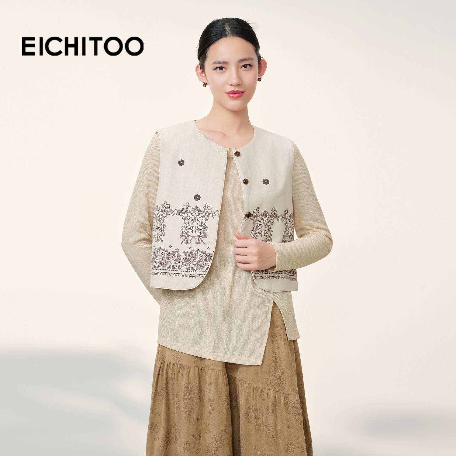 爱居兔复古印花马甲外套女2026年春季新款时尚设计感棉麻叠穿背心,女装/女士精品,马夹,淘宝优惠券,粉丝福利购,淘宝优惠卷