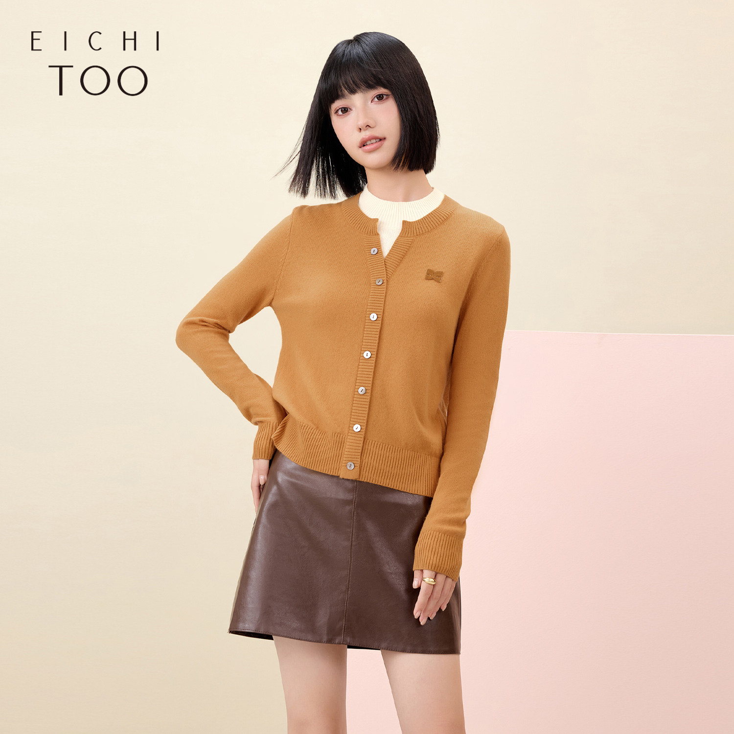 爱居兔假两件打底衫女冬季新款优雅简约长袖针织衫