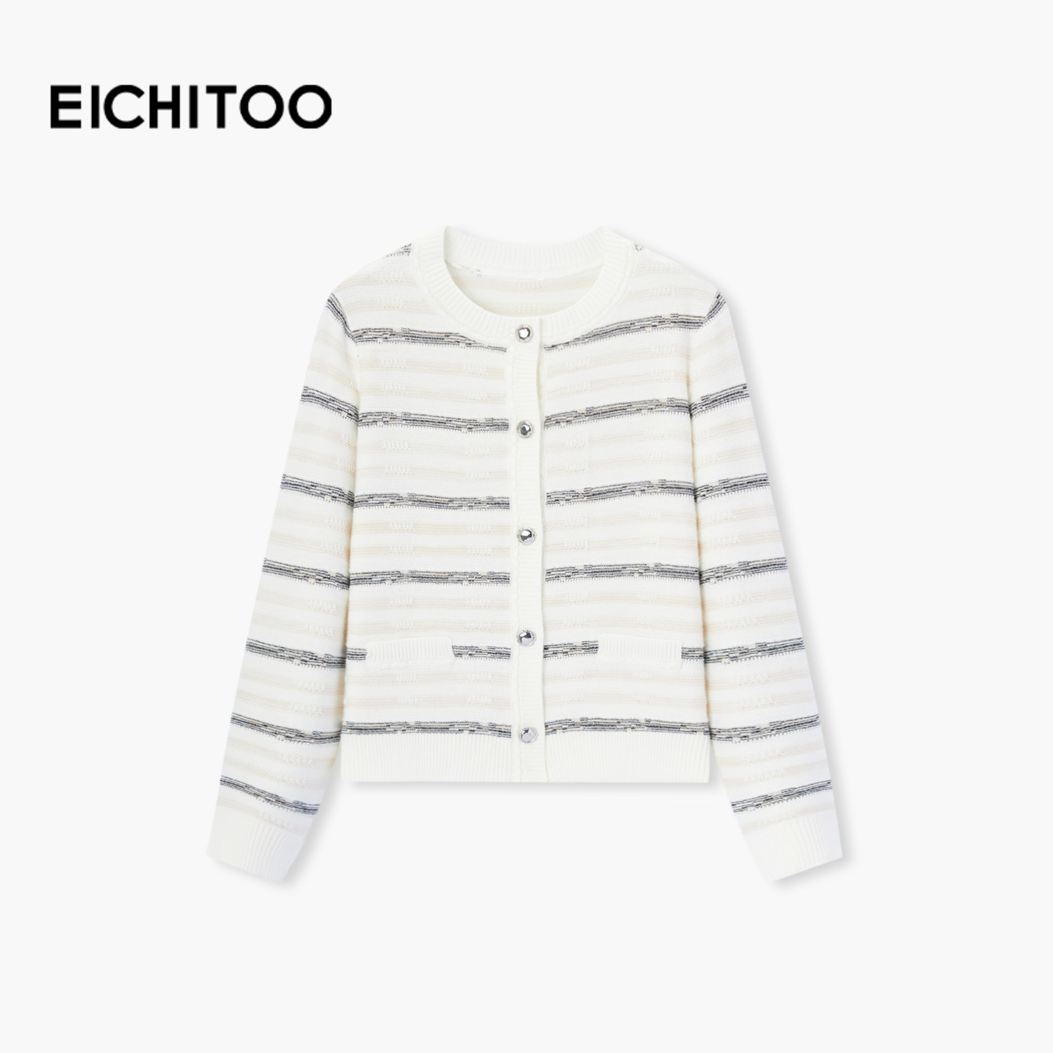 爱居兔软糯条纹针织开衫女2026年春季新款简约时尚通勤毛衣外套