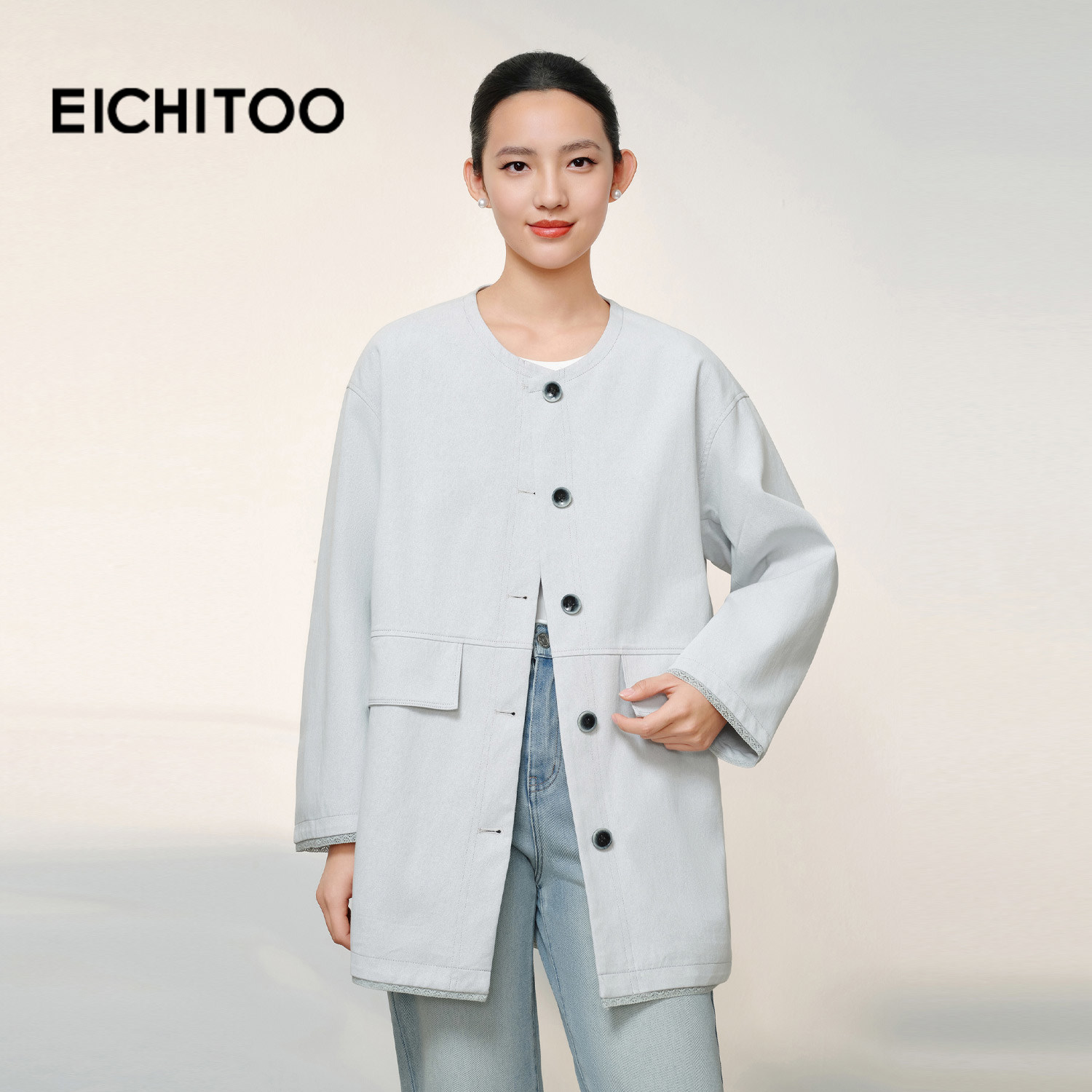 爱居兔老钱风圆领风衣外套女2026年春季新款松弛感简约显瘦上衣,女装/女士精品,短外套,淘宝优惠券,粉丝福利购,淘宝优惠卷