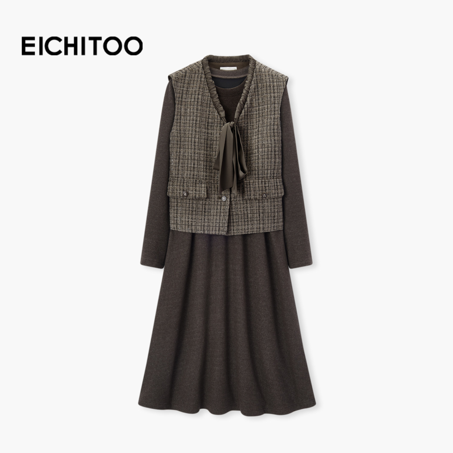 爱居兔小香风两件式连衣裙2025年冬季新款女优雅舒适长裙