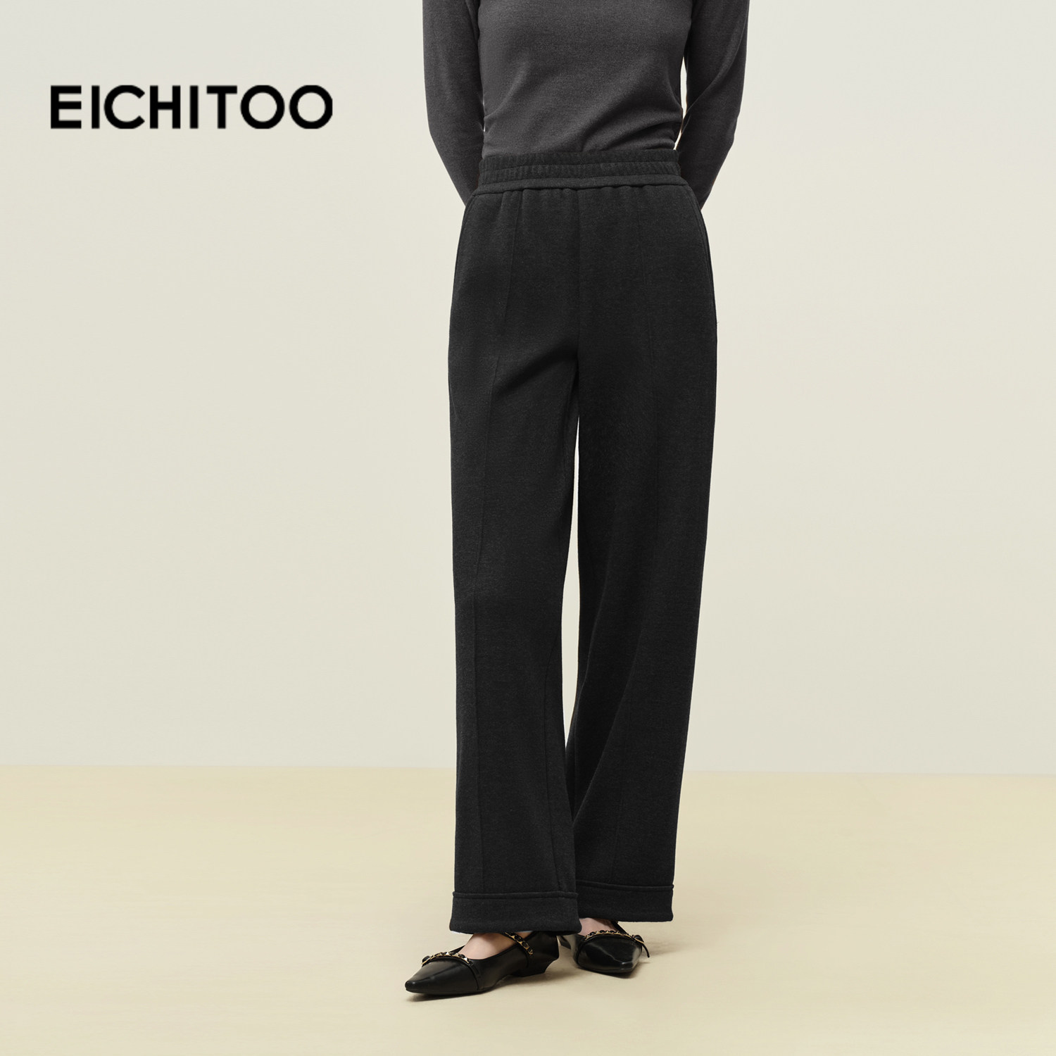 爱居兔加厚温暖休闲裤2025年冬季新款女挺括保暖九分裤阔腿裤