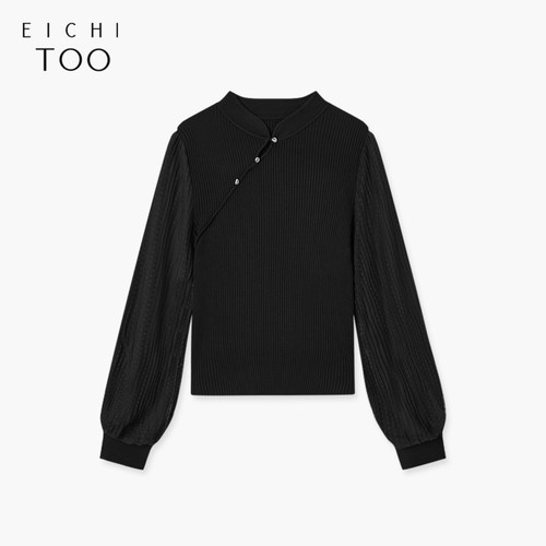 爱居兔国风时尚打底衫女冬季新款灯笼袖长袖针织衫