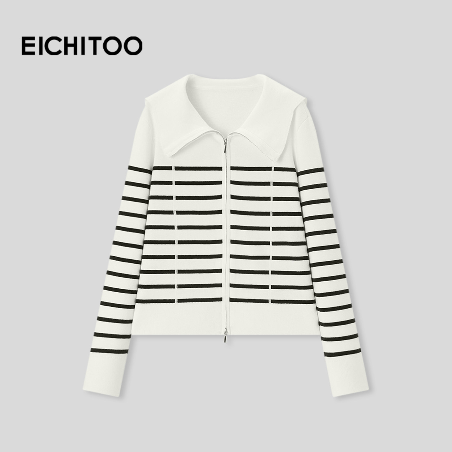 爱居兔经典条纹针织衫2026年春季新款翻领年轻拉链开衫长袖毛衣,女装/女士精品,毛针织衫,淘宝优惠券,粉丝福利购,淘宝优惠卷