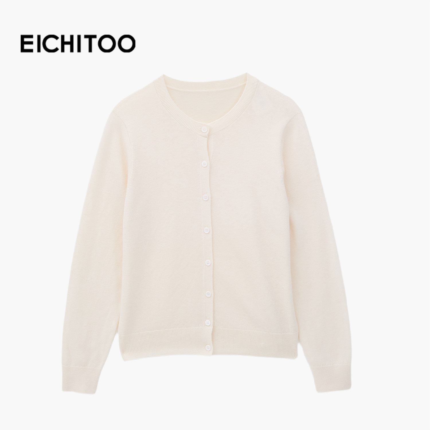 爱居兔圆领长袖针织衫2025年冬季新款女纽扣气质温柔软糯毛衣