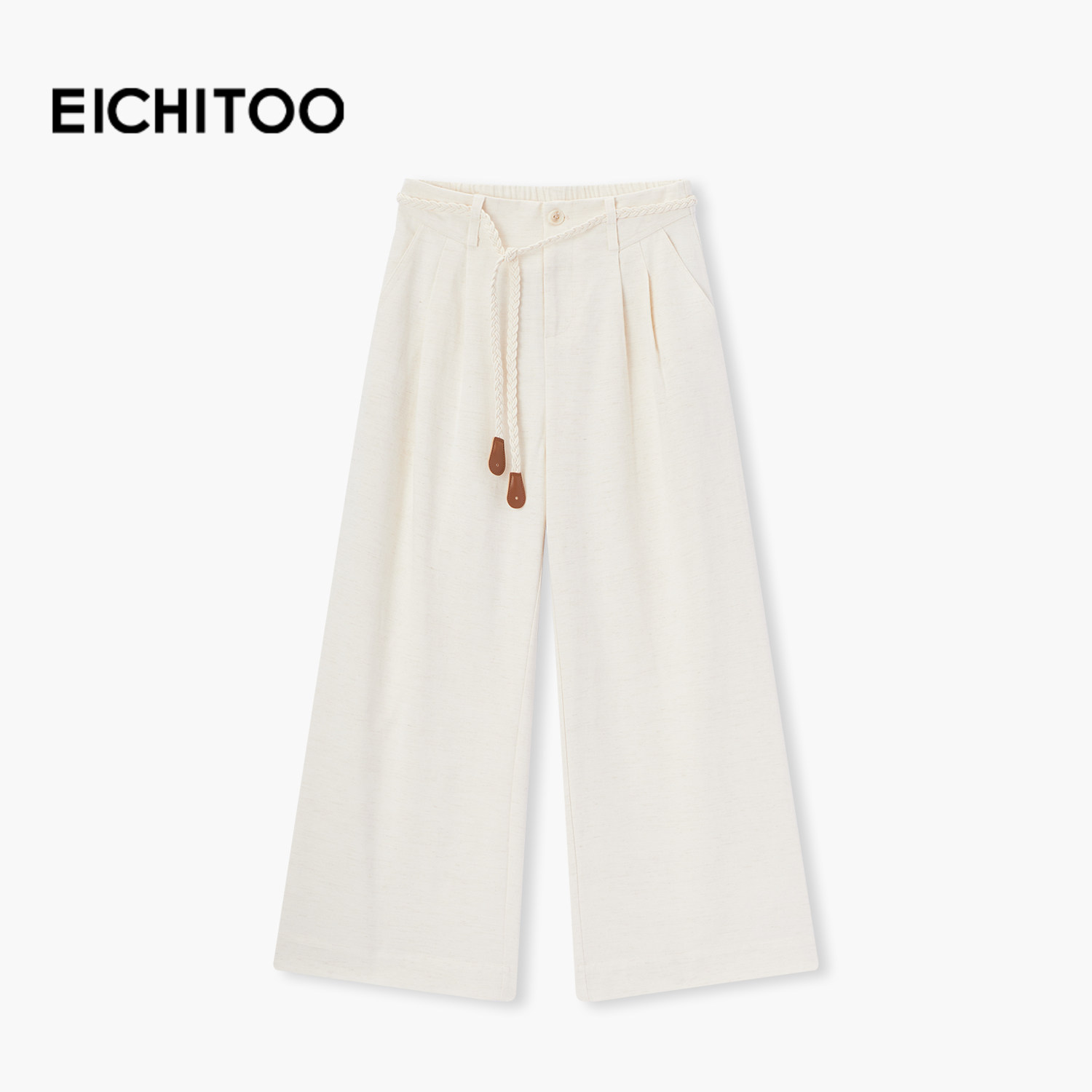 爱居兔含莱赛尔亚麻阔腿休闲裤女2026年春季新款挺括显瘦宽松长裤