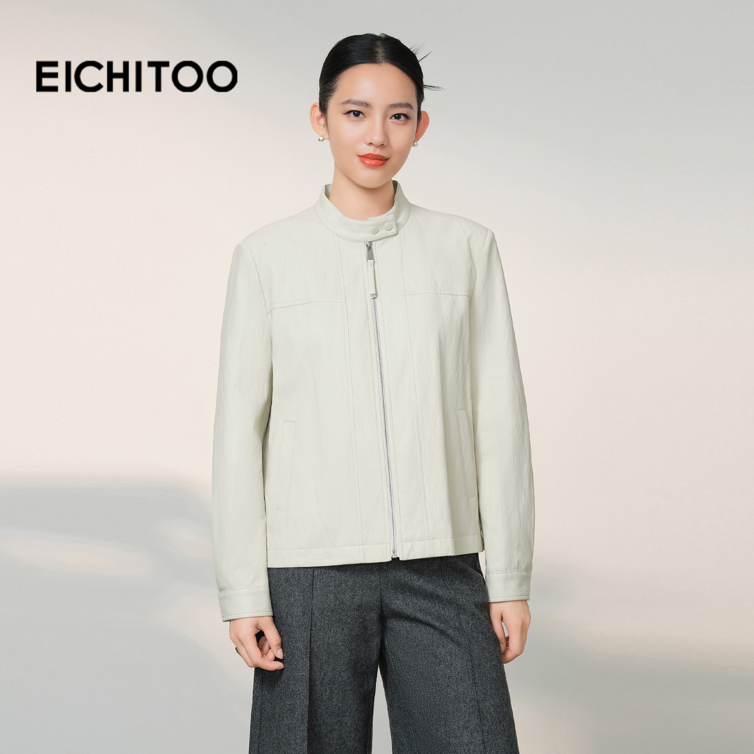 爱居兔立领机车风皮衣外套女2026年春季新款简约百搭酷飒PU皮夹