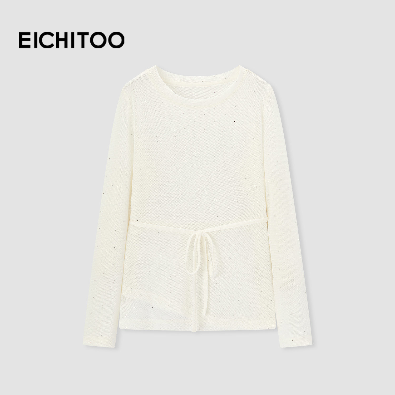 爱居兔慵懒风圆领针织衫女2026年春季新款设计感亮片系带收腰上衣,女装/女士精品,毛针织衫,淘宝优惠券,粉丝福利购,淘宝优惠卷