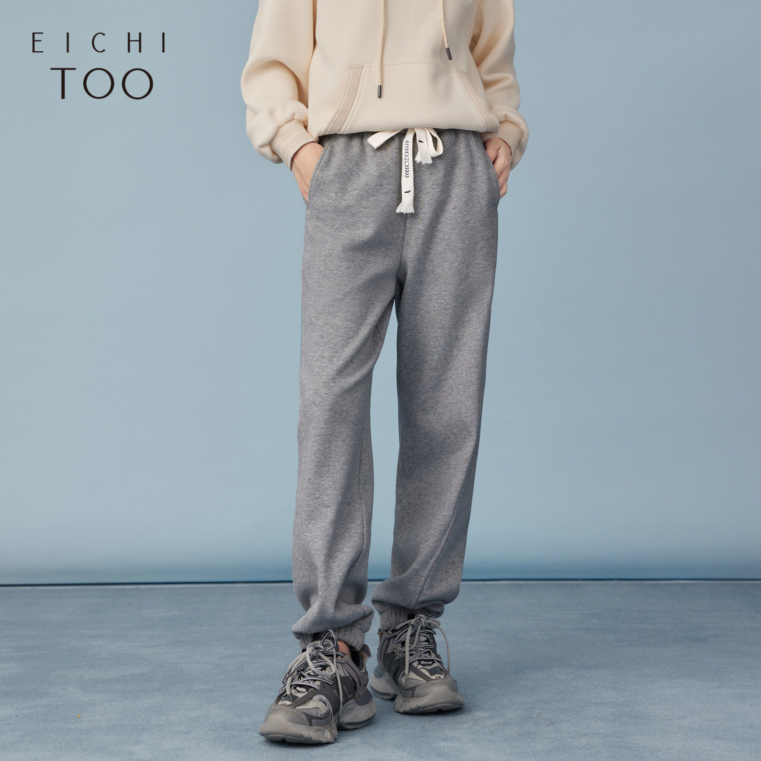 爱居兔冬季新款运动时尚高级灰加绒休闲裤哈伦裤