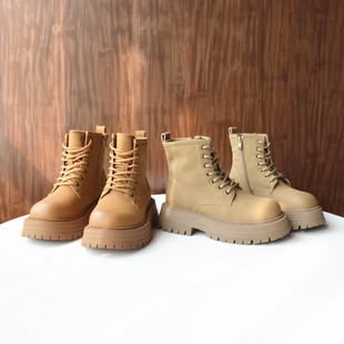 工装 新款 靴加绒系带英伦厚底女短靴 真皮复古马丁靴2025秋季 砖贵