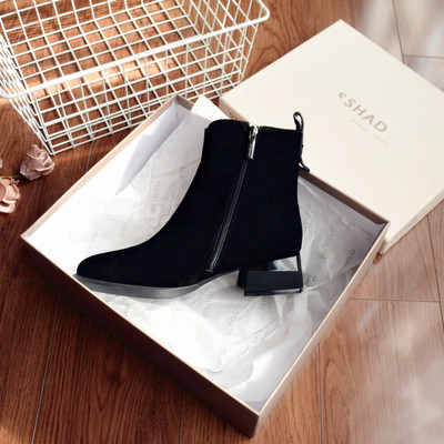 【薄绒】俄单~ 牛反绒复古时装靴2025秋冬季瘦瘦靴粗跟帅气女短靴