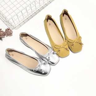 2025秋季 真皮平底鞋 新款 芭蕾鞋 门店609 蝴蝶结软底软面女单鞋 法式