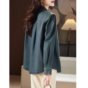 休闲宽松百搭春秋上衣复古港风衬衣 新款 牛仔衬衫 外套女2025春季