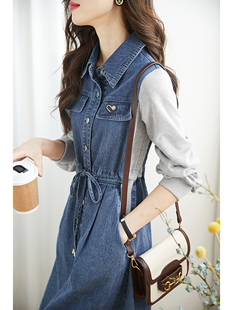 春秋冬季衬衫连衣裙子女装2026年新款小个子高级感牛仔长袖中长裙