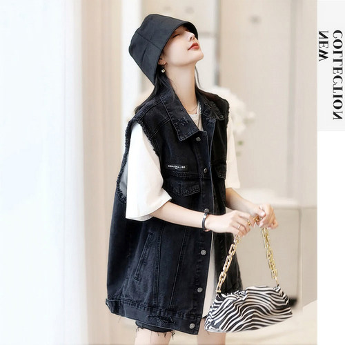 春秋新款牛仔马甲外搭无袖复古风