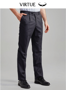 富绅秋季羊毛男裤正装西裤秋装透气直筒单褶男士垂顺长裤