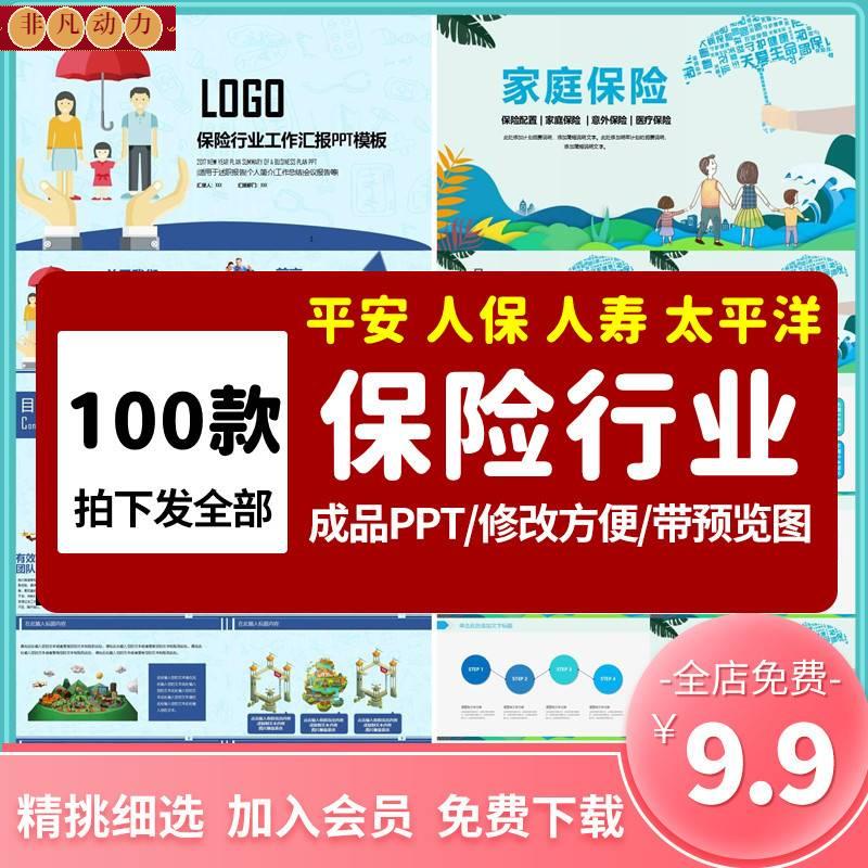 保险行业PPT模板人保平安人寿工伤家庭保险知识培训金融投资理财