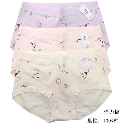 2条 富妮来少女内裤女弹力棉中腰棉质可爱5256透气包臀小平角5181