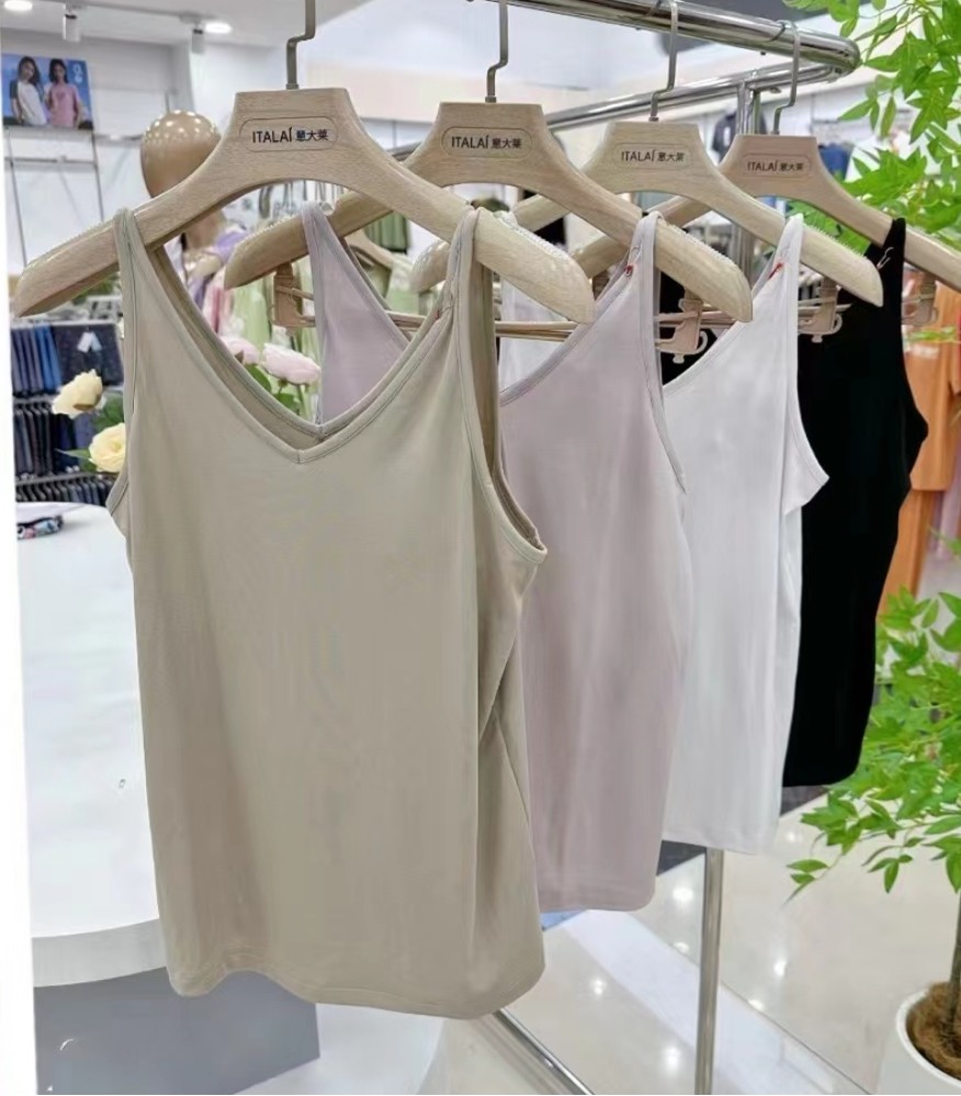 意大莱女士夏100支蚕丝+莫代尔背心V领内搭外穿打底无袖吊带2102