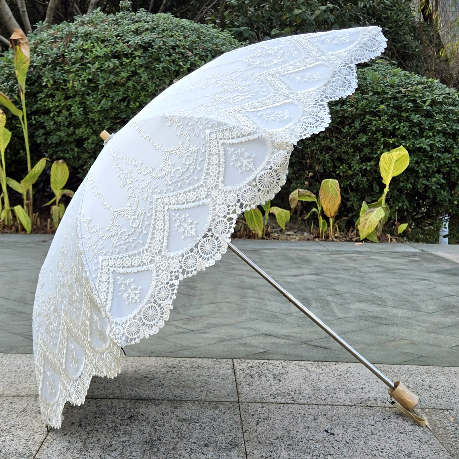 黑胶重工刺绣蕾丝花边双层折叠遮阳伞女士甜美复古防晒伞晴雨伞