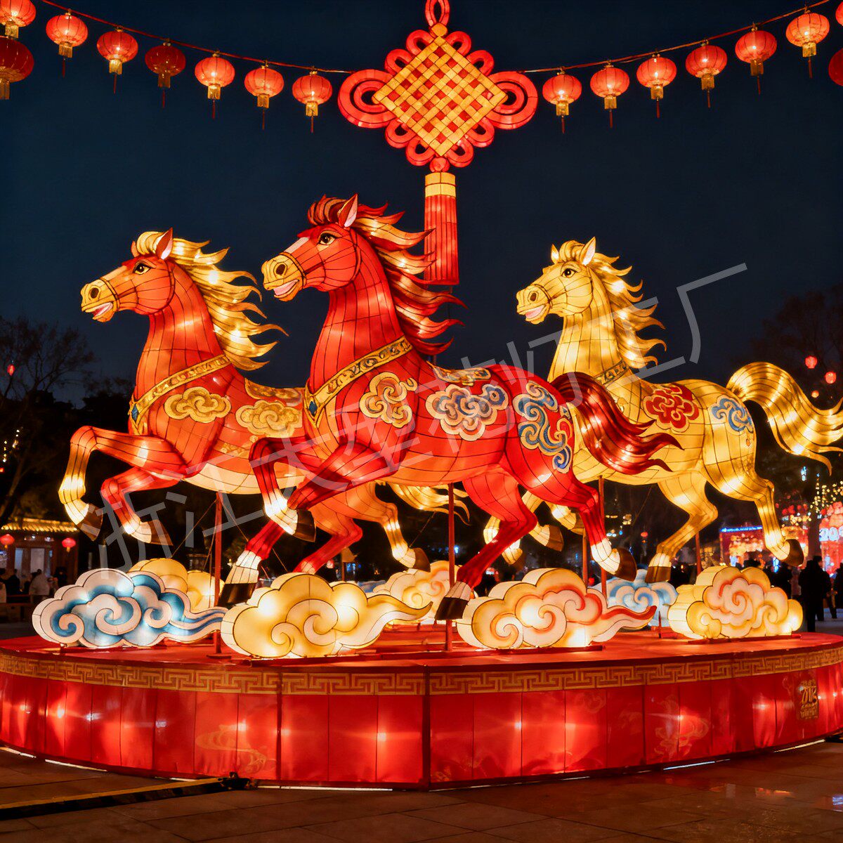 春节马年花灯三马造型传统节日庆典装饰灯笼新年生肖彩灯自贡
