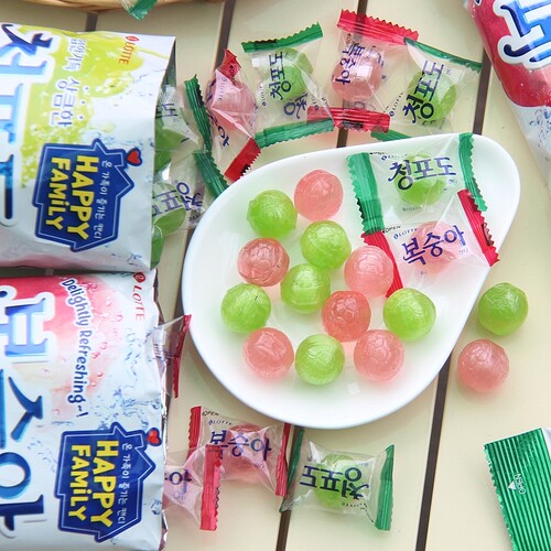 乐天韩国青葡萄味硬糖零食糖果