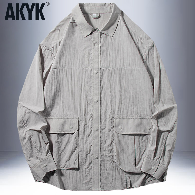 AKYK夏季速干衬衫男长袖薄款透气