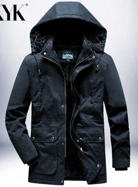 AK冬季中长款棉衣男外套宽松大码军旅棉袄中年爸爸装加绒加厚棉服
