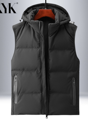AK秋冬加厚连帽羽绒马甲男宽松大码防风保暖青年双面穿背心坎肩
