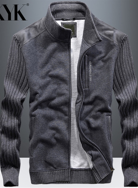 AK秋冬季立领开衫毛衣男针织外套加厚加绒宽松青年休闲保暖卫衣