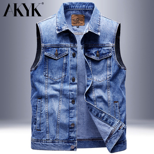 春秋季牛仔马甲男款翻领外套宽松坎肩马夹多口袋工装钓鱼摄影背心