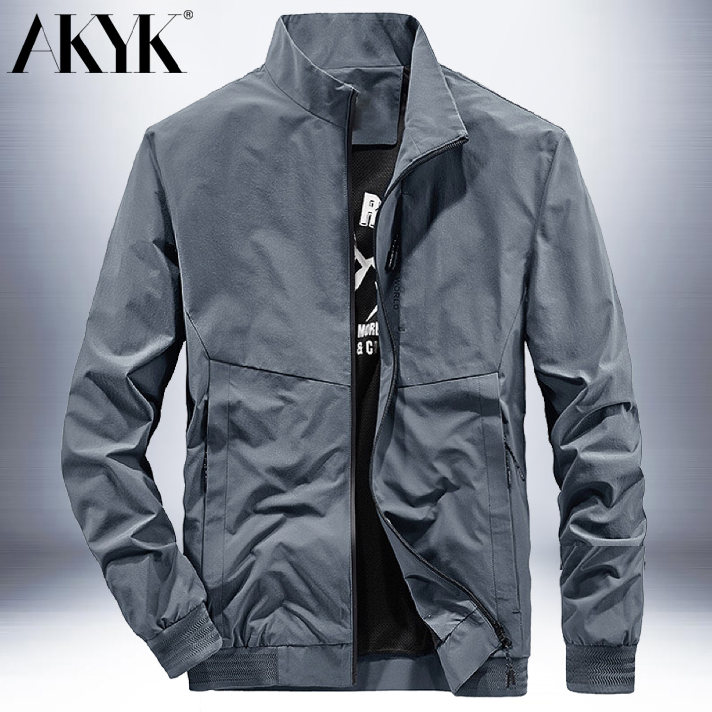 战地立领夹克男春秋季薄款透气上衣宽松大码弹力青年户外休闲外套