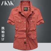 短袖 纯棉男军工装 衬衫 寸衫 夏季 爸爸装 男休闲宽松半袖 加肥大码 衬衣