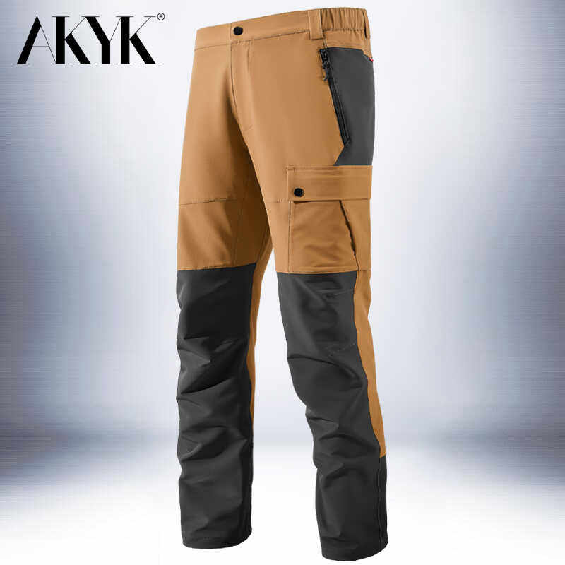 秋冬冲锋裤男速干裤加厚宽松直筒裤子户外休闲钓鱼登山徒步软壳裤