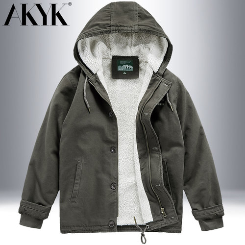 羊羔绒连帽棉衣男加厚加绒