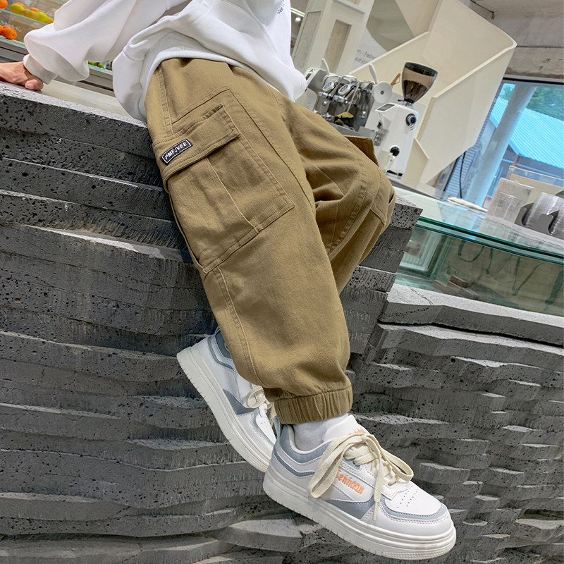 男童秋装裤子儿童装2025新款秋季男孩工装长款中大童休闲束脚裤潮