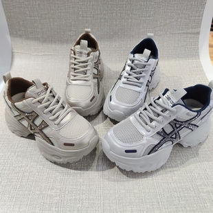 高鹏女鞋2025秋款真皮双网增高休闲运动小白厚底老爹鞋2861