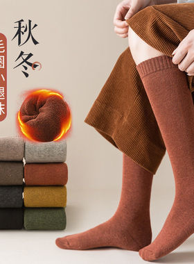 袜女子毛圈小腿袜加厚保暖长筒纯色毛巾袜秋冬季睡眠灰色高筒棉袜