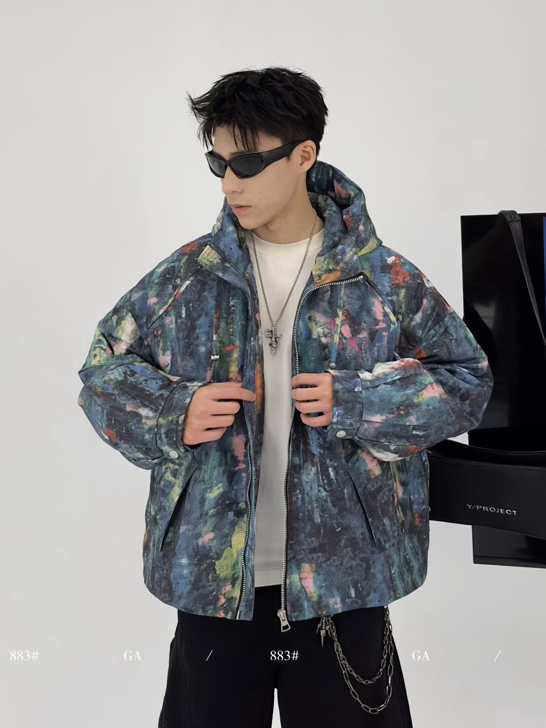 AC风格25SS油漆彩色泼墨3D打印图案男女同款羽绒服学生外套潮