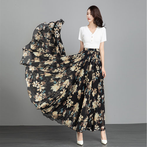 碎花雪纺半身裙女2025新款今年流行爆款夏薄款720度垂坠感长裙子