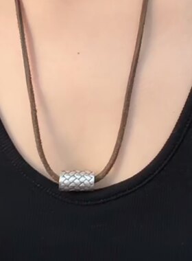925纯银项链锁骨短绳子款女休闲时尚桶珠个性简约百搭款皮绳