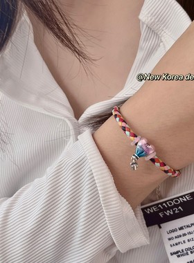 纯银热气球五彩皮绳手链简约新款手绳闺蜜礼物