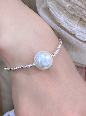 蹦迪珠扁贝珠S925纯银碎银子珍珠手链精致爆闪手串女款2新款手饰