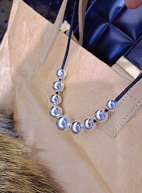 纯银转运大珠球体手工编织黑蜡绳颈链女款时尚短项链闺蜜礼品