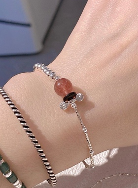 草莓晶纯银珠银管闪亮精致细款手链百搭叠戴简约手饰手串