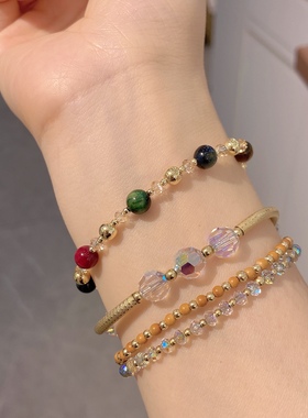 K金珠天然虎眼石手串网红手链金色首饰多彩时尚百搭水晶女款