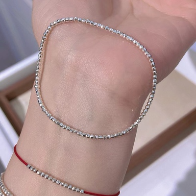 2mm蹦迪珠镭射珠纯银碎银子手链女极简纤细闪亮叠串珠碎银几两